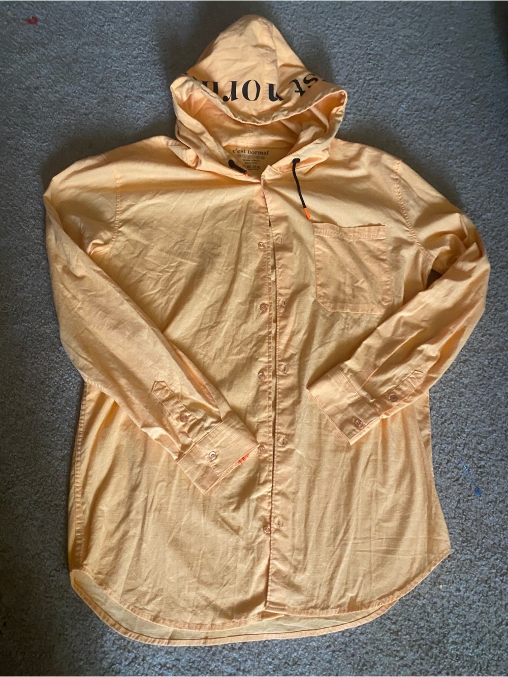 c'est normal Rare Like New Orange Hooded Button Down Shirt Jacket Men's XL